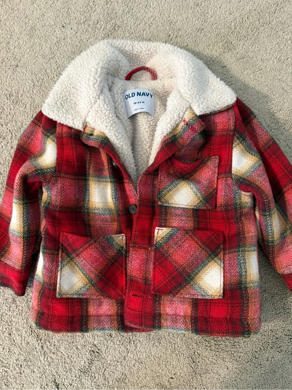 Old Navy Red Plaid Sherpa Collar Jacket